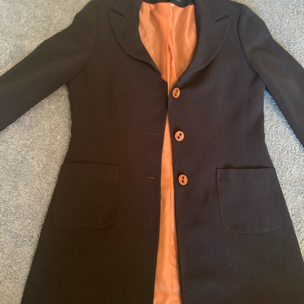 Black striped silk lined coat